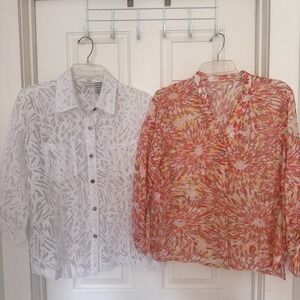Lot 2 Vtg Women Blouse Sz Medium Sheer Lace Burnout Abstract Artsy Jacket‎ Tops